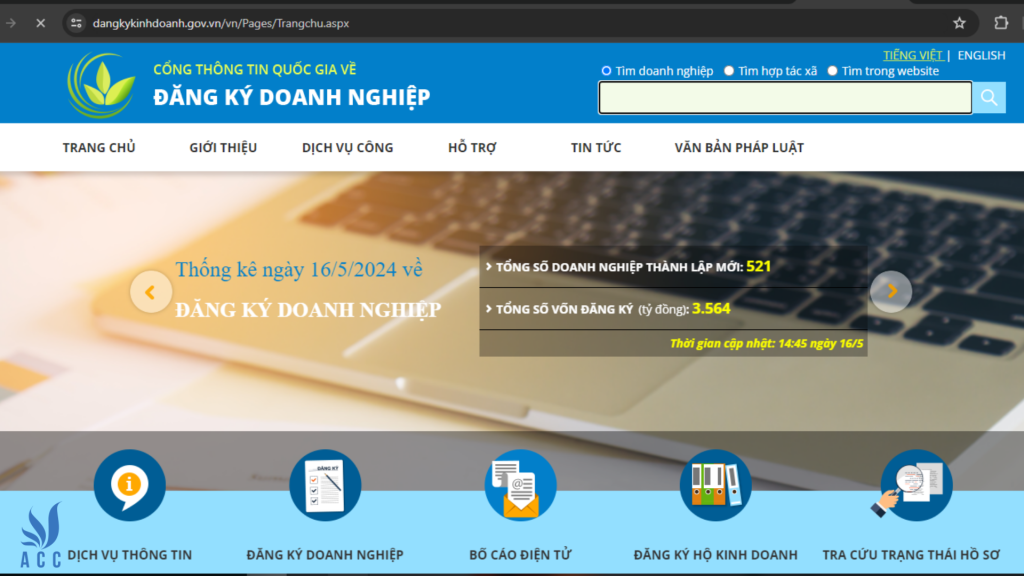 Tra cứu trên Cổng thông tin quốc gia về đăng ký doanh nghiệp