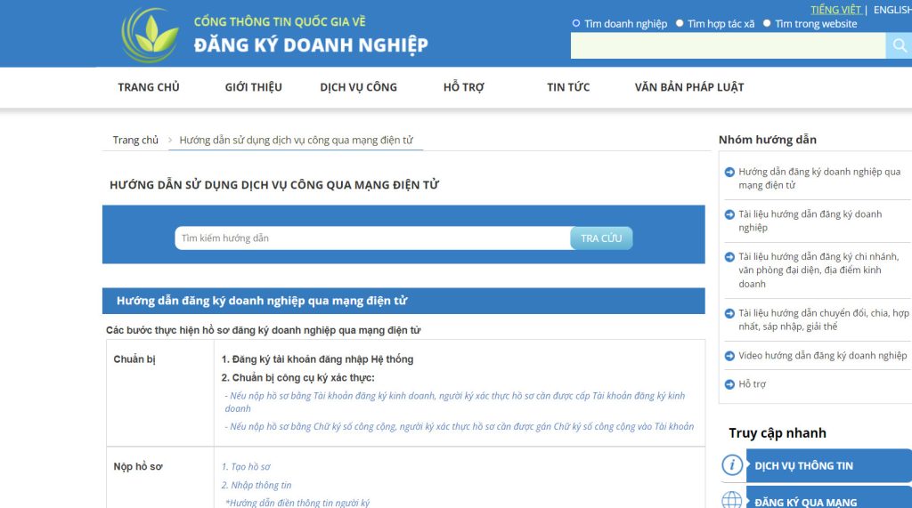  Truy cập Cổng thông tin quốc gia về đăng ký doanh nghiệp