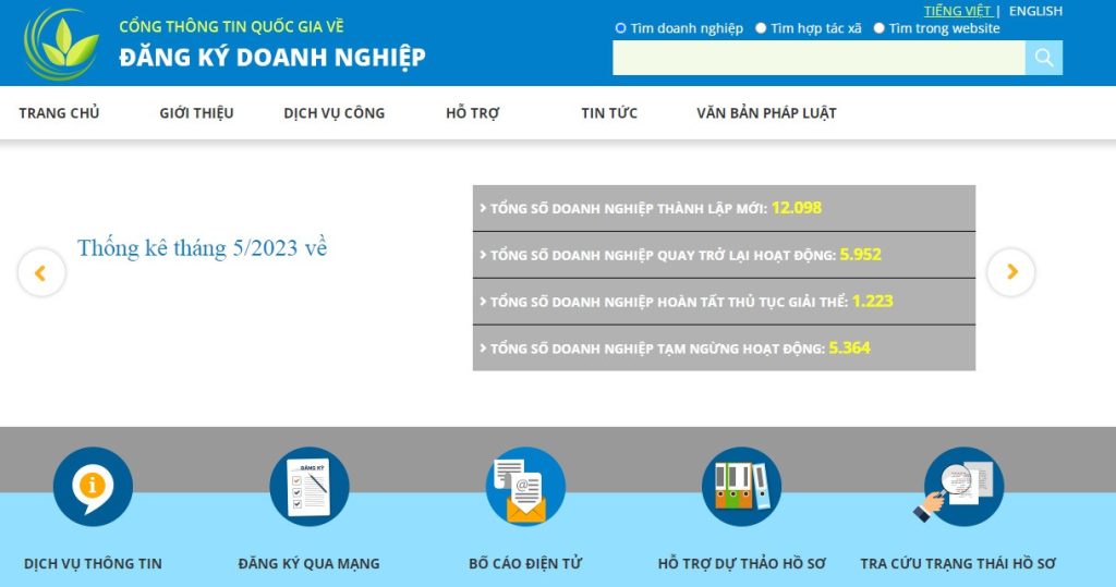 Truy cập vào Cổng thông tin quốc gia về đăng ký doanh nghiệp