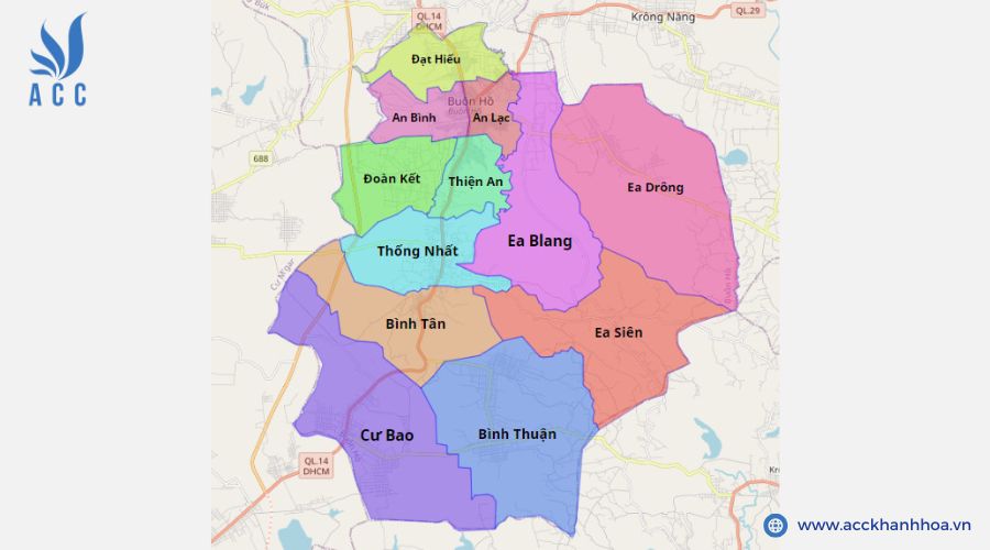 Bản đồ địa giới hành chính Thị xã Buôn Hồ