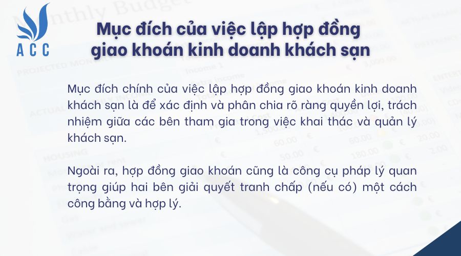 Mục đích của việc lập hợp đồng giao khoán kinh doanh khách sạn